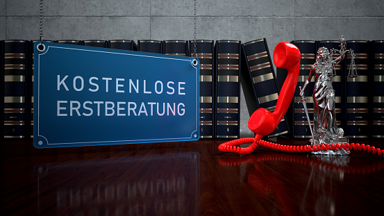 German text Kostenlose Erstberatung, translate Free initial consultation. 3d illustration.