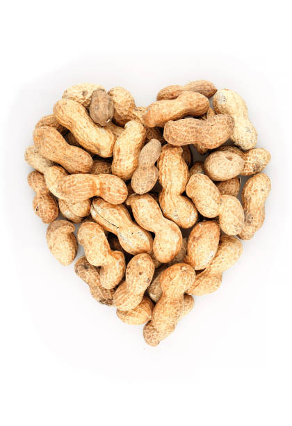 istock Heart shaped organic In shell peanuts heap on white background 1248498521