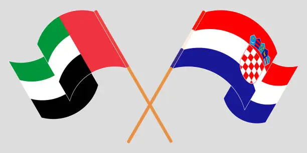 Vector illustration of Crossed and waving flags of Croatia and the United Arab Emirates