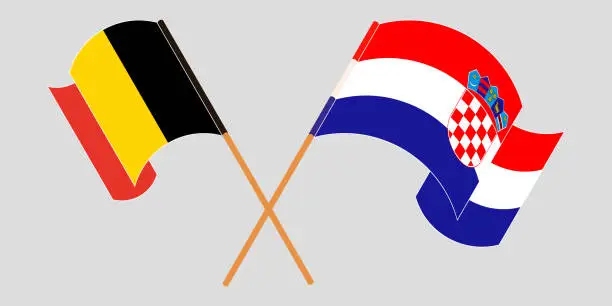 Vector illustration of Crossed and waving flags of Croatia and Belgium