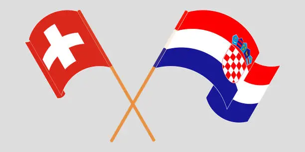 Vector illustration of Crossed and waving flags of Croatia and Switzerland