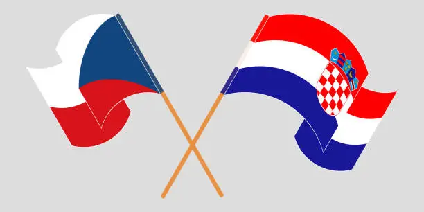 Vector illustration of Crossed and waving flags of Croatia and Czech Republic