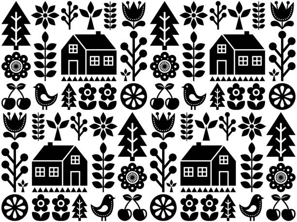 400+ Scandinavian Seamless Folk Art Pattern Finnish Design Nordic