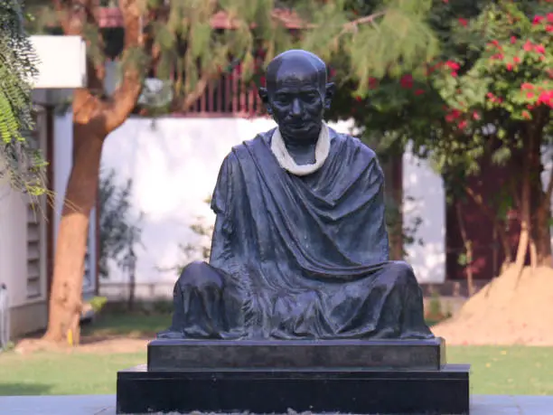 Photo of Gandhi statue at the Gandhi Ashram in Ahemdabad, Gujarat, India