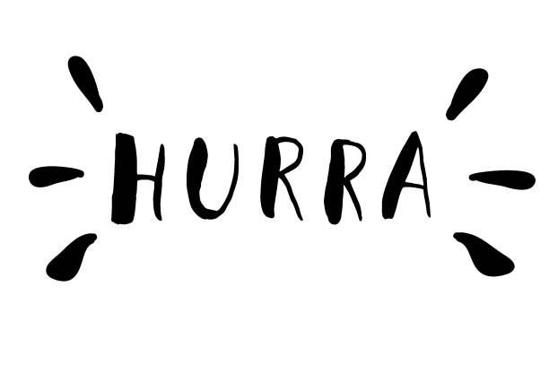 istock Hurra. Hand drawn lettering with black letters. Paint brush with uneven edge. happiness, joy, pleasure, victory. Vector  isolated on white background 1248503233