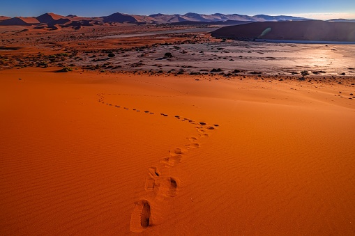 Spectacular morning sunrise at Sossusvlei in the Namib Desert during summer