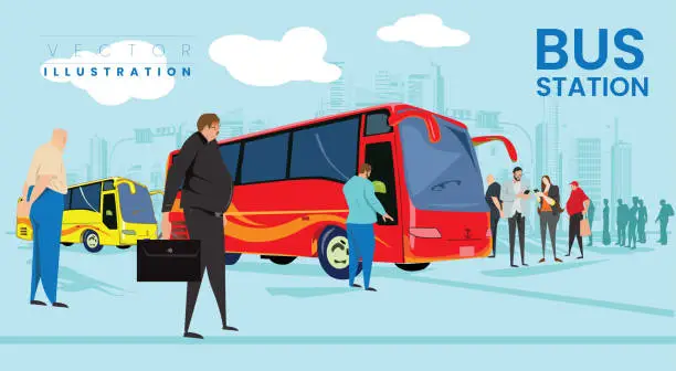 Vector illustration of People waiting for bus in bus station
