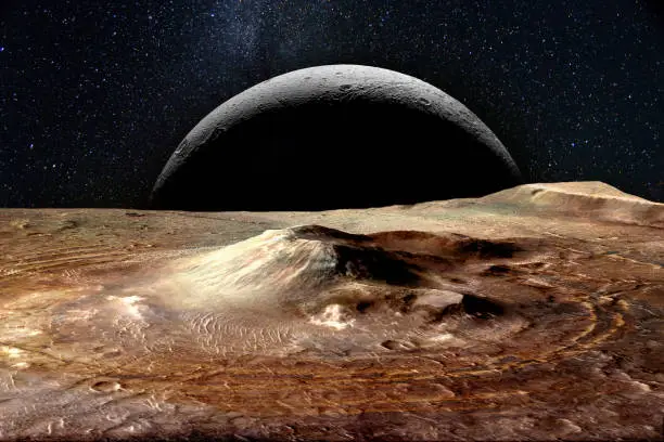 Mars and huge moon rise. Elements of this image furnished by NASA.

/urls:
https://images.nasa.gov/details-PIA13556
https://images-assets.nasa.gov/image/S91-50687/S91-50687~orig.jpg
https://images.nasa.gov/details-S91-50687.html
https://solarsystem.nasa.gov/resources/16227/departing-dione/
https://solarsystem.nasa.gov/resources/429/perseids-meteor-2016/ 
https://solarsystem.nasa.gov/resources/711/perseid-meteor-2016/
https://eoimages.gsfc.nasa.gov/images/imagerecords/92000/92071/ISS030-E-12516_lrg.jpg
https://earthobservatory.nasa.gov/images/92071/richat-structure