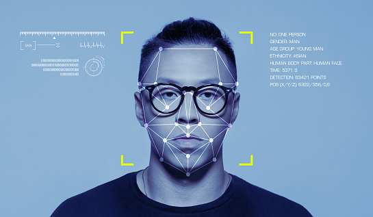 Facial Recognition System, Concept Images. Portrait of young east asian man.