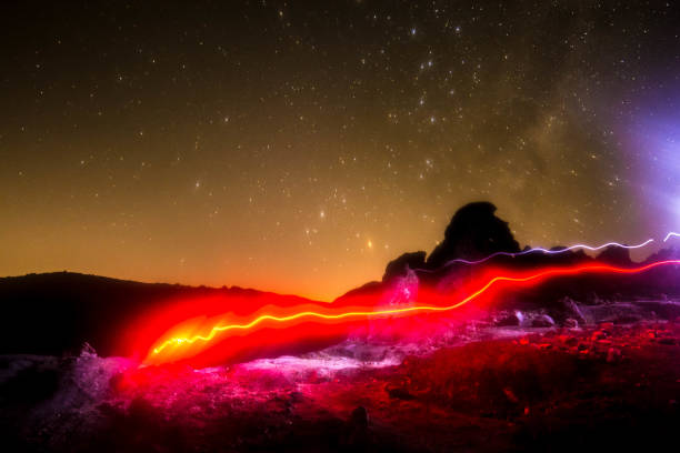 istock Trail light in Night walk on the mountain 1248513828