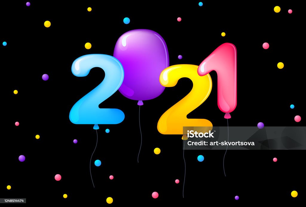 Ilustración de 2021 Diseño De Texto Del Logotipo De Feliz Año Nuevo Números  2021 En Forma De Globos De Helio Multicolores Voladores En Estilo De  Dibujos Animados Infantiles Plantilla De Diseño De
