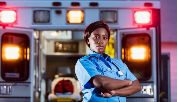istock African-American woman working as paramedic 1248522097
