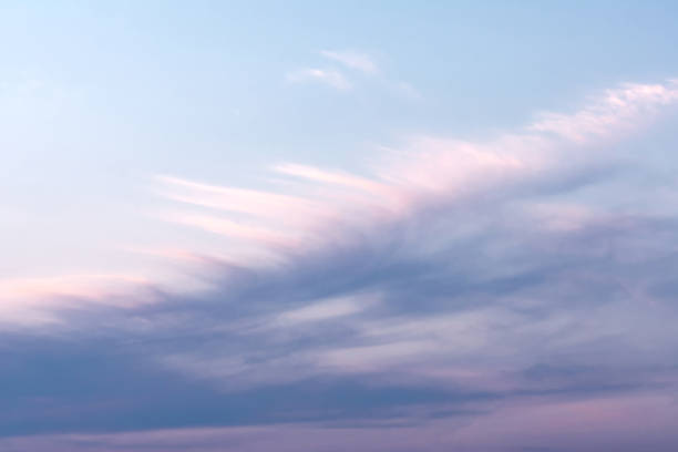 istock Blue sky with white and pink clouds that form a feather pattern. Concept landscape, abstraction. 1248523904