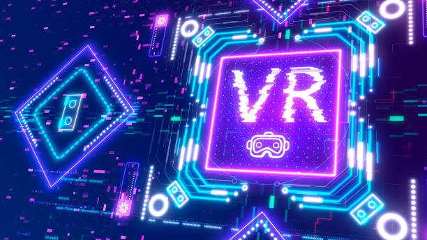 istock VR gaming symbol logotype. Glow neon cyber style background. Virtual reality 1248526198