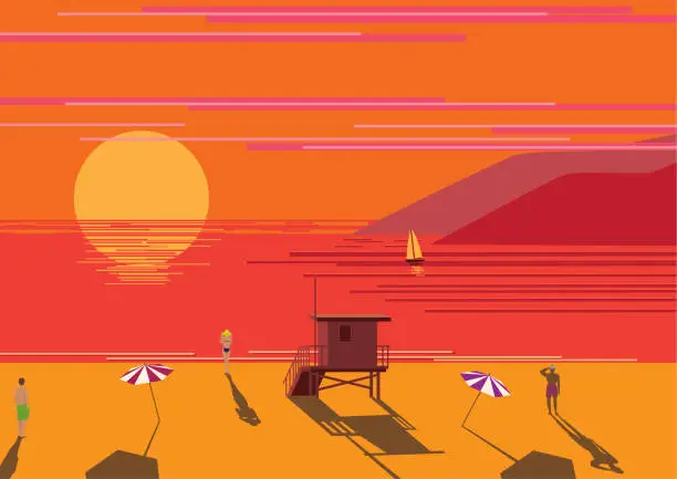 Vector illustration of Sea sunset on the west coast