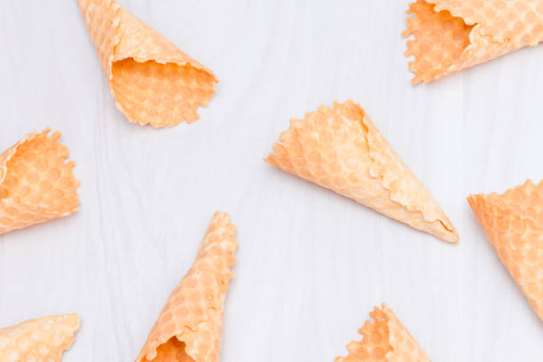 istock Waffle ice cream homemade cones pattern. Sweet, summer concept. Flat lay. 1248527473