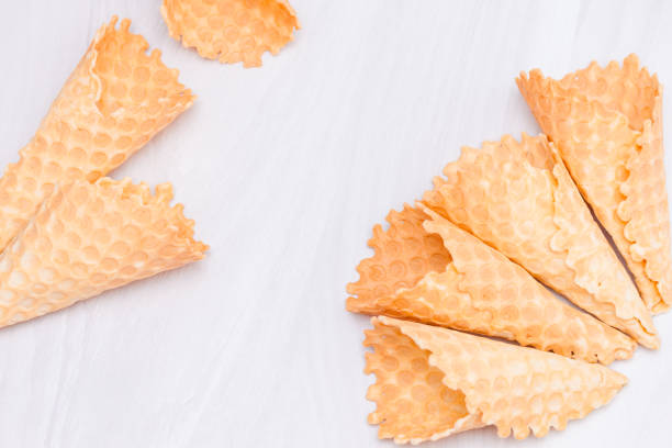 istock Waffle ice cream homemade cones. Sweet, summer concept. Flat lay, copy space. 1248527607