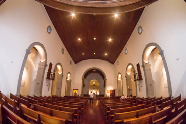 Sao Paulo, Brazil - February 21, 2020: Inside view of Patio do Colegio. Is a Courtyard where the city started, the name given to the historical Jesuit church and school in the city of Sao Paulo.