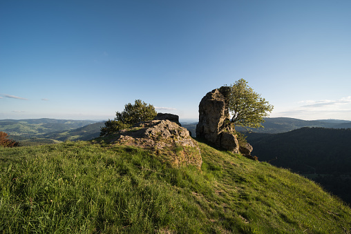 landscape with a rock, the rock is below the Belchen summit in the Black Forest in Germany, which is called Hohfelsen.
