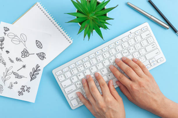 istock Office desk table with blank notebook, computer, supplies and coffee cup 1248530176