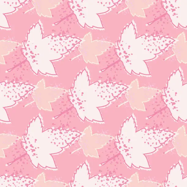 Vector illustration of Creative maple leaves seamless pattern on pink background. Autumn leaf wallpaper.
