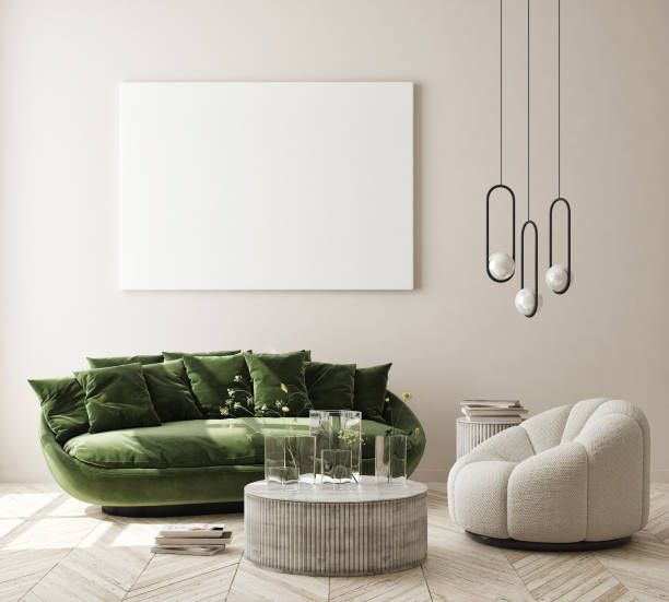 istock mock up poster frame in modern interior background, scandinavian style, 3D render 1248533111