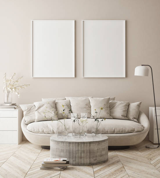 istock mock up poster frame in modern interior background, scandinavian style, 3D render 1248533121