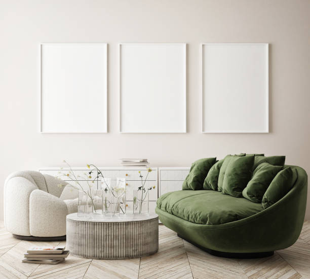 istock mock up poster frame in modern interior background, scandinavian style, 3D render 1248533124