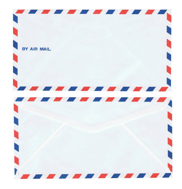 istock Envelopes international air mail / Real old style red blue envelopes: front and back 1248533349
