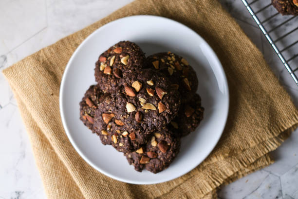 istock Fresh Baked Dark Chocolate with Almond nut cookies. 1248535713