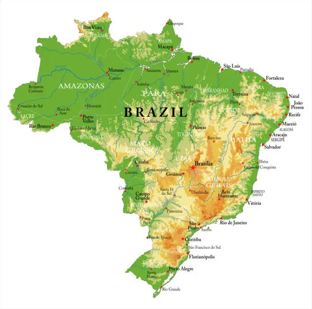 Vector illustration of Brazil physical map