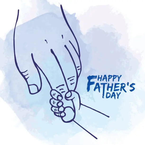 Vector illustration of Close-up little child's hand holding daddy's fingers