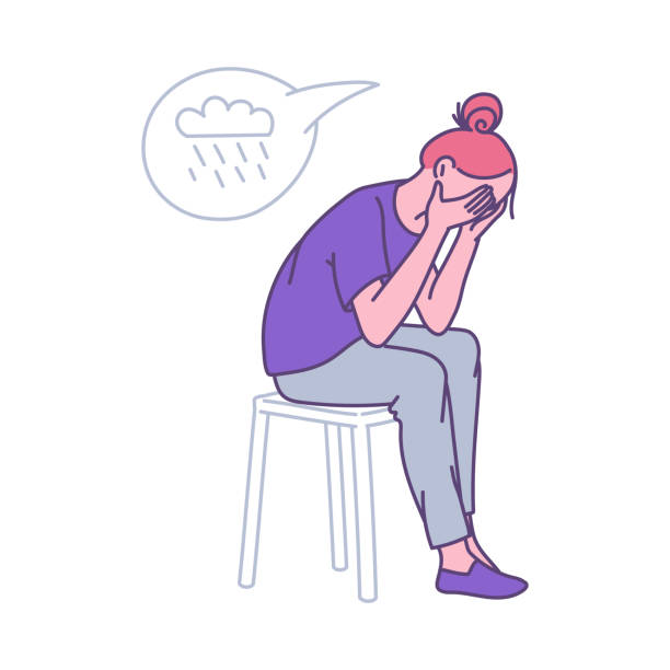 istock Depressed lonely woman clasping her head, cartoon vector illustration isolated. 1248538943
