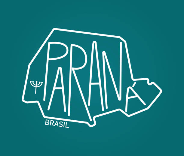 Geometric map of the brazilian state of Paraná A cartoon geometric map with lettering and symbols of a brazilian state araucaria araucana stock illustrations
