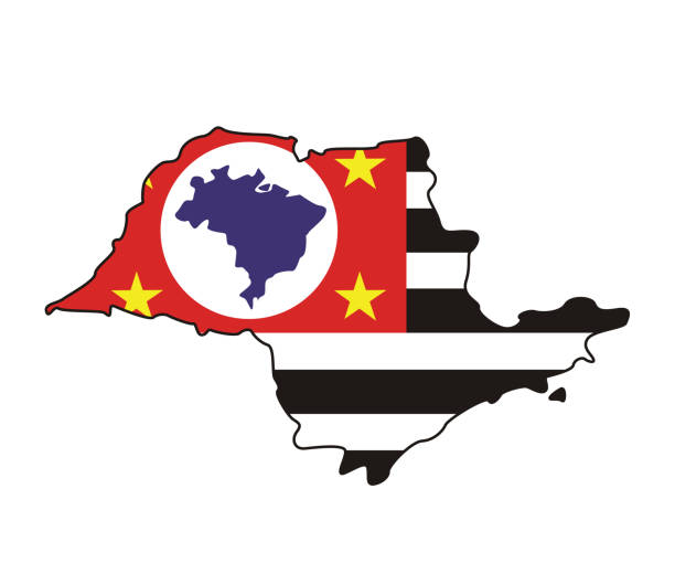 ilustrações, clipart, desenhos animados e ícones de mapa da bandeira do estado de são paulo - southeastern region sao paulo state sao paulo brazil