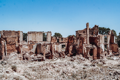 Abandoned and ruined houses due to the effects of time and the Spanish Civil War in Belchite