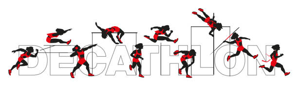 Women decathlon Women's decathlon isolated on white background pentathlon stock illustrations