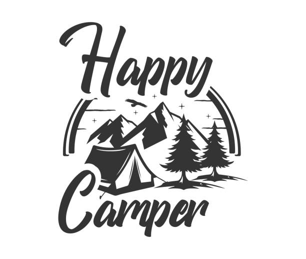 Happy camper vintage vector sign camp, camping, sign camping patterns stock illustrations