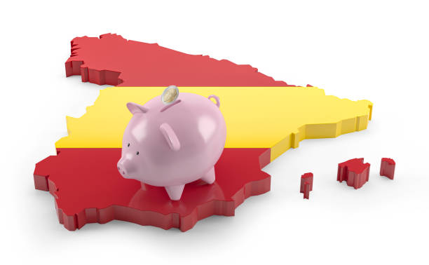 карта флага испании на пигги банке - piggy bank red coin bank isolated стоковые фото и изображения