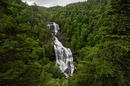 Upper Whitewater Falls in the Nantahala National Forest in western North Carolina in the summer.