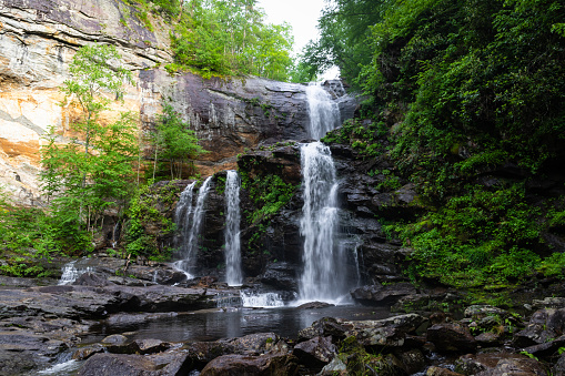 High Falls waterfall near Lake Glenville in western North Carolina in the summer.
