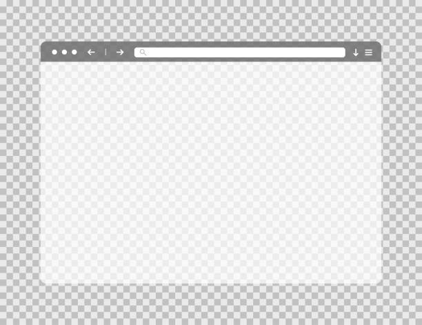 ilustrações de stock, clip art, desenhos animados e ícones de transparent web browser window. template of website page. empty mockup of internet website. isolated browser screen with blank page. search bar in moder flat style. vector eps 10. - web page globe laptop computer monitor