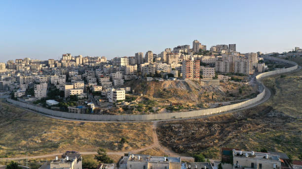 Security Wall divide Israel and Palestine- Aerial view