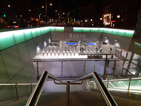 rokin underground metro station in amsterdam in netherlands
