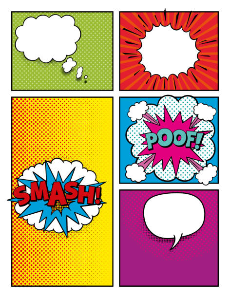 ilustrações de stock, clip art, desenhos animados e ícones de colorful comic book page - comic book cartoon poof exploding