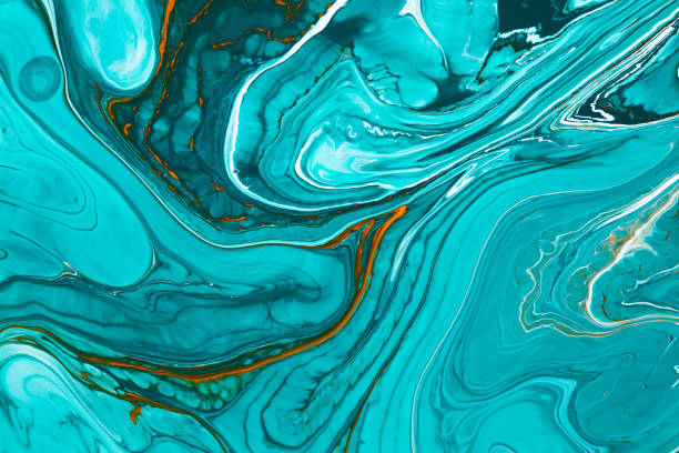 istock Fluid art texture. Abstract backdrop with swirling paint effect. Liquid acrylic artwork with artistic mixed paints. Can be used for baner or wallpaper. Turquoise, white and orange overflowing colors. 1248557110