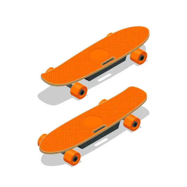 Vector illustration of Isometric electric skateboard or longboard isolated on white.