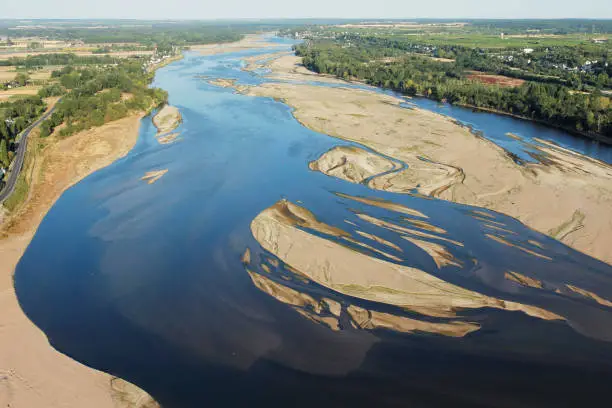 The Loire River seen from the sky in Montsoreau, Loire-Anjou-Touraine Regional Natural Park, France