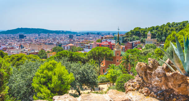 Panoramic view of the Barcelona city from Park Guell, Spain - fotografia de stock