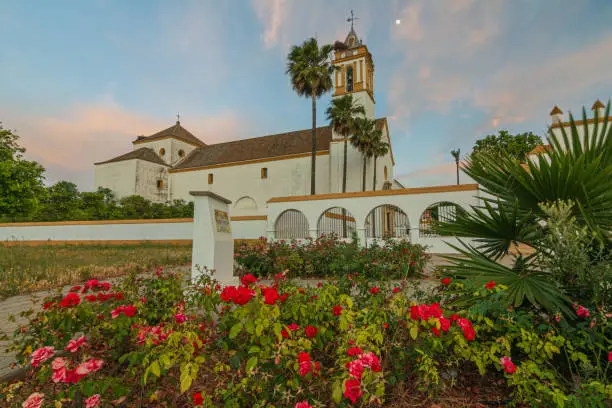 A perspective of the Sanctuary of Consolation of Utrera at sunset.